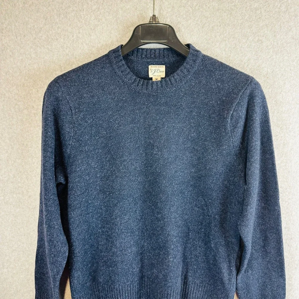 J. Crew Mens Medium Sweater Rugged Merino Blue Wool Blend Long Sleeve